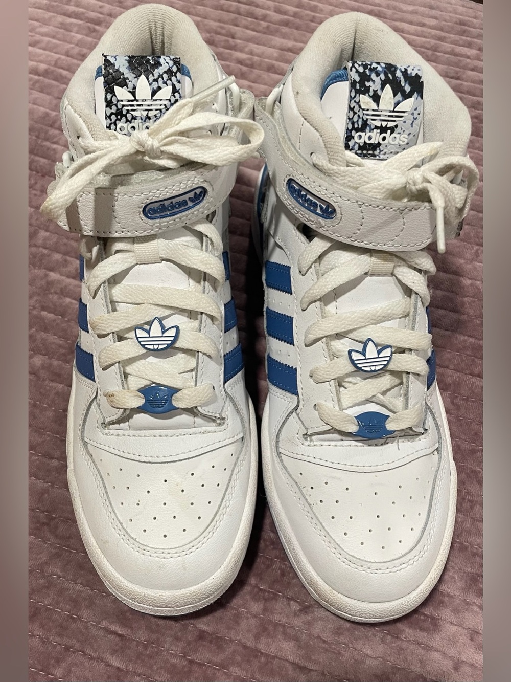 adidas Originals Forum Mid Sneakers Ankle Strap Snakeskin Women 7.5 Blue/White